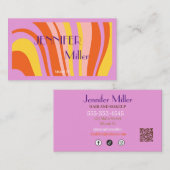 Boho Retro Wavy Lines Social Media QR-code Visitekaartje (Voorkant / Achterkant)