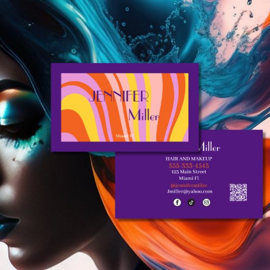 Boho Retro Wavy Lines Social Media QR-code Visitekaartje