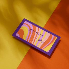 Boho Retro Wavy Lines Social Media QR-code Visitekaartje