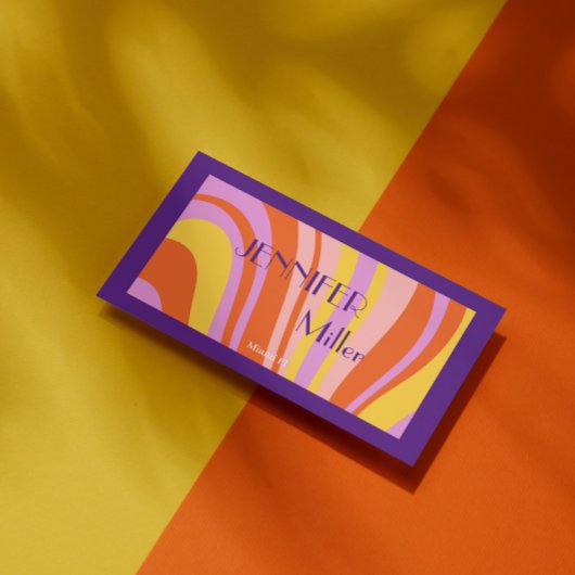 Boho Retro Wavy Lines Social Media QR-code Visitekaartje