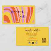 Boho Retro Wavy Lines Social Media QR-code Visitekaartje (Voorkant / Achterkant)