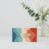 Boho Retro Wavy Stripes Minimalist Visitekaartje (Staand voorkant)