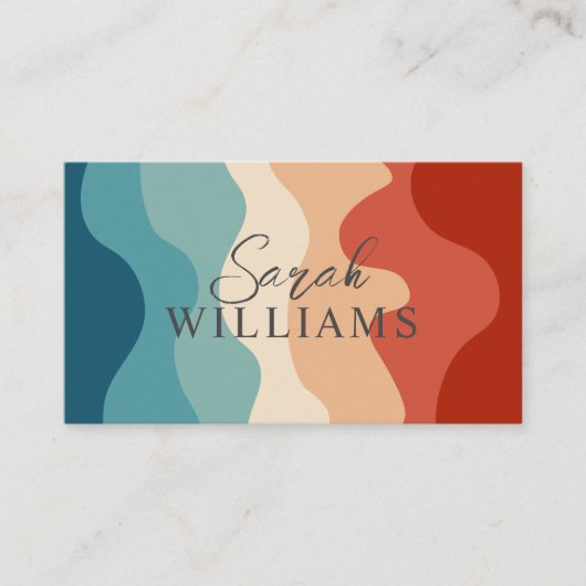 Boho Retro Wavy Stripes Minimalist Visitekaartje (Voorkant)