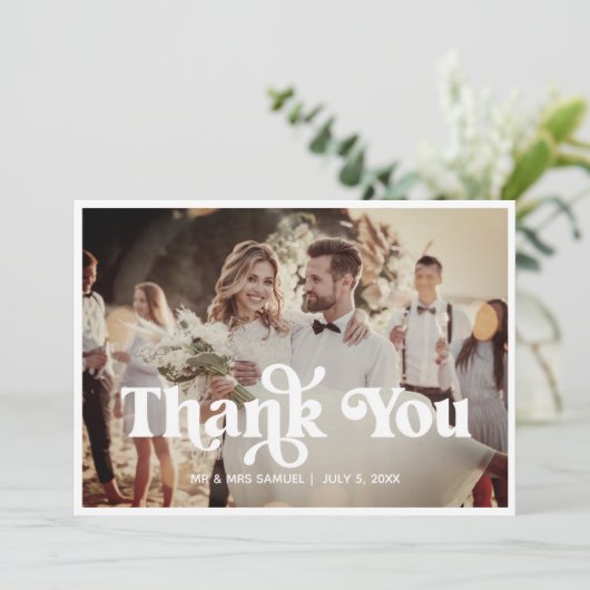 Boho Retro Wedding Hartelijk dank Aankondiging (Staand voorkant)