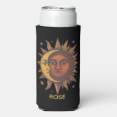 Boho Retro Zon en Maan Aangepaste Naam Seltzer Blikjeskoeler (Seltzer Achterkant)
