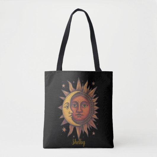 Boho Retro Zon en Maan Unisex Tote Bag (Voorkant)