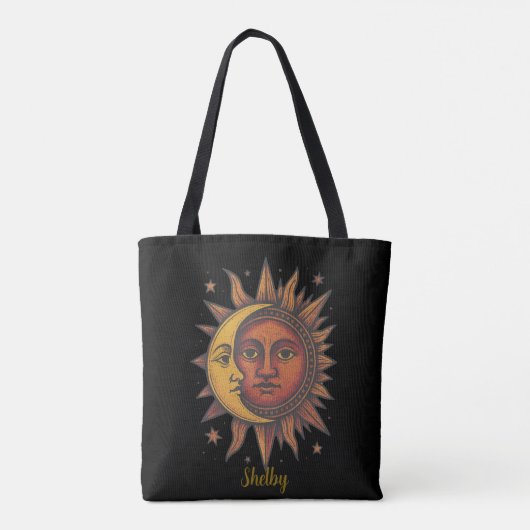 Boho Retro Zon en Maan Unisex Tote Bag (Achterkant)
