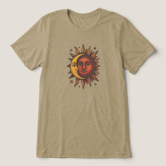 Boho Retro Zon en Maan Unisex Tri-Blend Shirt (Design voorkant)