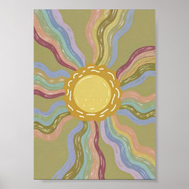 Boho Retro Zon & Gedempte Regenboogstralen Minimal Poster