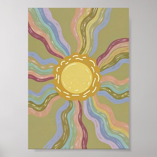 Boho Retro Zon & Gedempte Regenboogstralen Minimal Poster (Voorkant)