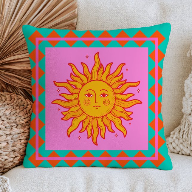 BOHO Retro Zon Gezicht Dopamine Esthetisch Kleurri Kussen (Creator heeft geüpload)