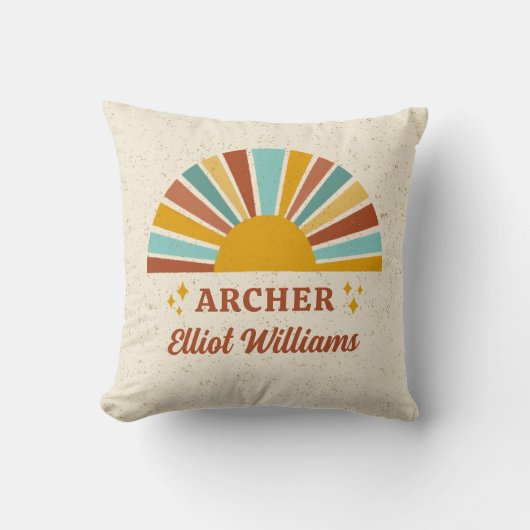Boho Retro Zonneschijn Naam Kussen (Voorkant)