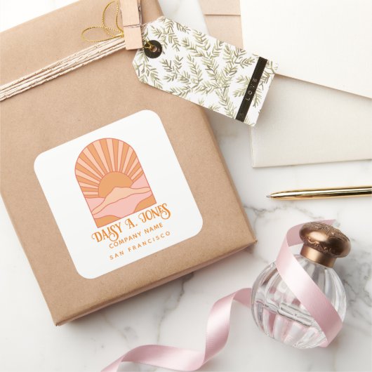 Boho Retro Zonsopgang Product Label (Geschenken)