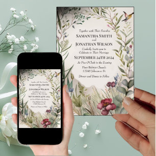 BOHO Ring van Bloemen en Tanden Wedding Kaart