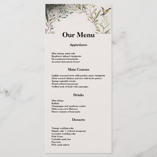 BOHO Ring van Bloemen en Teken het Dinner van het Menu (Voorkant)