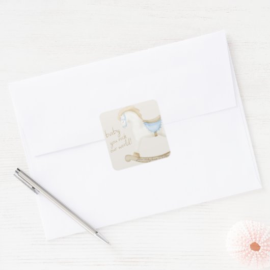 Boho  Rocking Horse Cowboy Baby shower Vierkante Sticker (Envelop)