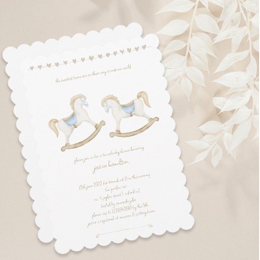 Boho Rocking Horse Cowboy Twin Baby shower Kaart