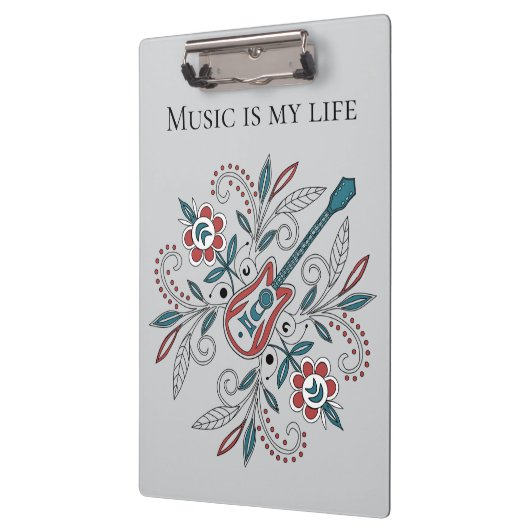 Boho Rock'n'Roll gitaar met bloemen Klembord (Links)