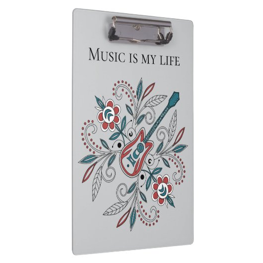 Boho Rock'n'Roll gitaar met bloemen Klembord (Rechts)