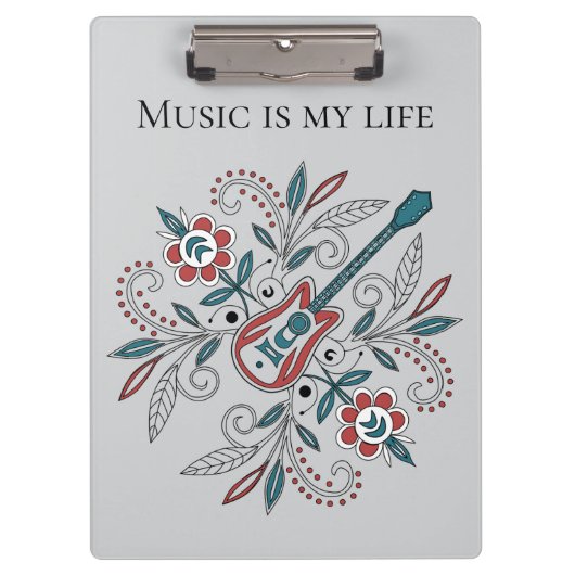 Boho Rock'n'Roll gitaar met bloemen Klembord (Voorkant)