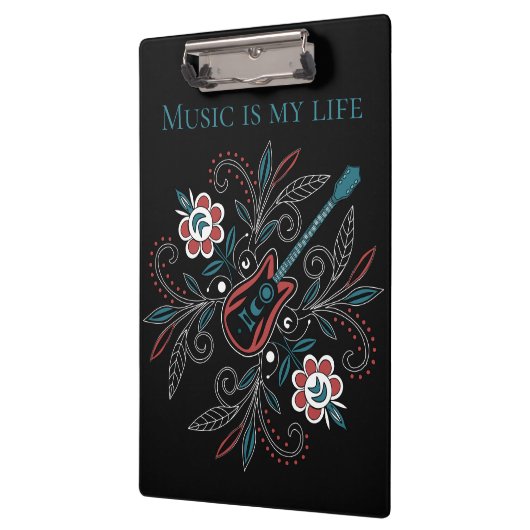 Boho Rock'n'Roll gitaar met bloemen Klembord (Links)