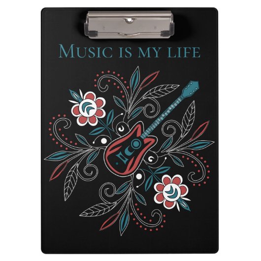 Boho Rock'n'Roll gitaar met bloemen Klembord (Voorkant)