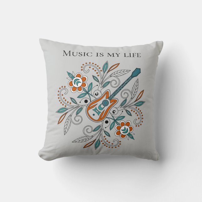 Boho Rock'n'Roll gitaar met bloemen Kussen (Voorkant)