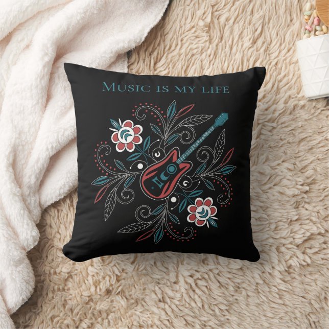 Boho Rock'n'Roll gitaar met bloemen Kussen (Deken)