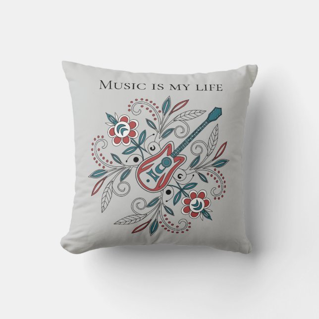Boho Rock'n'Roll gitaar met bloemen Kussen (Voorkant)