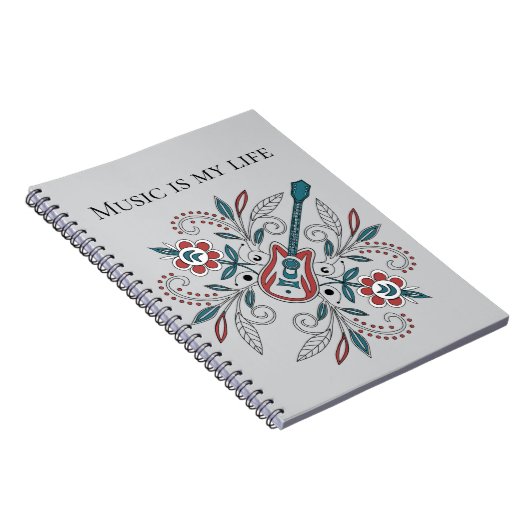 Boho Rock'n'Roll gitaar met bloemen Notitieboek (Rechterzijde)