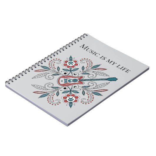 Boho Rock'n'Roll gitaar met bloemen Notitieboek (Linkerzijde)