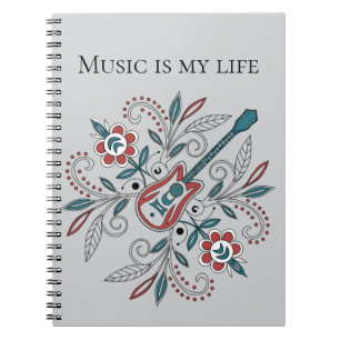 Boho Rock'n'Roll gitaar met bloemen Notitieboek