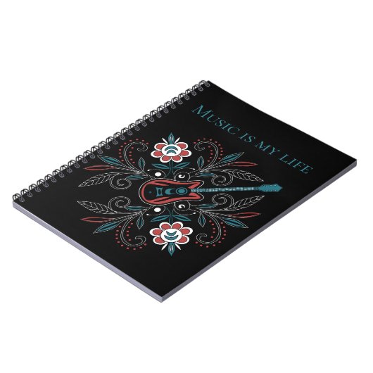 Boho Rock'n'Roll gitaar met bloemen Notitieboek (Linkerzijde)