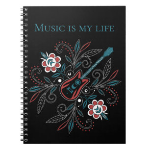 Boho Rock'n'Roll gitaar met bloemen Notitieboek