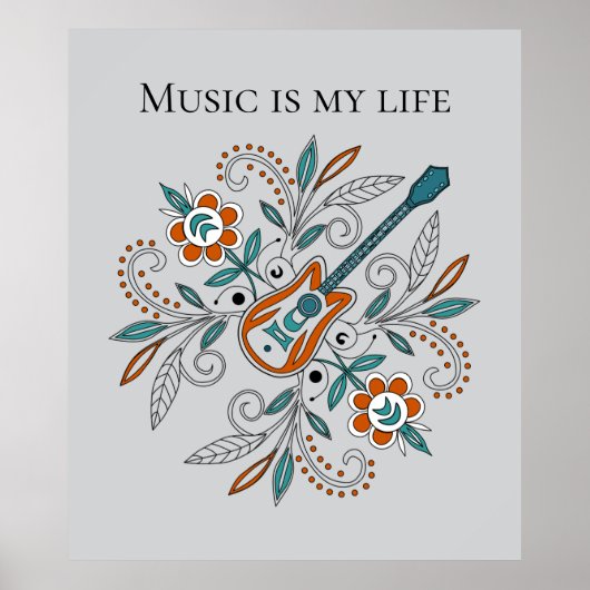 Boho Rock'n'Roll gitaar met bloemen Poster (Voorkant)