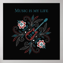 Boho Rock'n'Roll gitaar met bloemen Poster