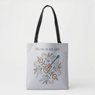 Boho Rock'n'Roll gitaar met bloemen Tote Bag