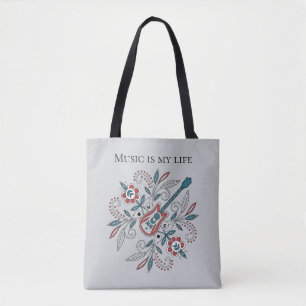 Boho Rock'n'Roll gitaar met bloemen Tote Bag