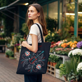 Boho Rock'n'Roll gitaar met bloemen Tote Bag