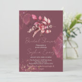 Boho Rode Bessen & Groene Tinten Bruidsfeest Borre Kaart (Staand voorkant)