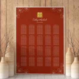 Boho rode bloemen Chinese bruiloft zitkaart Poster