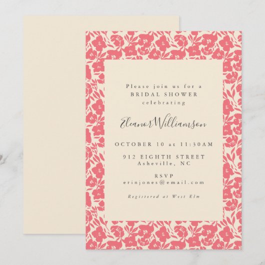 Boho Rode Bloemen Elegant Vrijgezellenfeest Kaart (Voorkant / Achterkant)