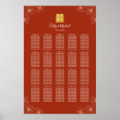Boho rode bloemrijke Chinese trouwstoelindeling ka Poster (Voorkant)