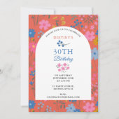 Boho Rode Bloemstuk Wilde Bloemen 30e 40e Verjaard Kaart (Voorkant)