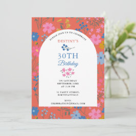 Boho Rode Bloemstuk Wilde Bloemen 30e 40e Verjaard Kaart