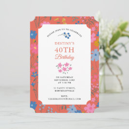 Boho Rode Bloemstuk Wilde Bloemen 30e 40e Verjaard Kaart