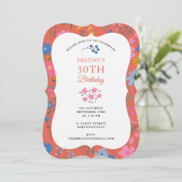 Boho Rode Bloemstuk Wilde Bloemen 30e 40e Verjaard Kaart