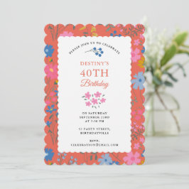 Boho Rode Bloemstuk Wilde Bloemen 40e 50e Verjaard Kaart