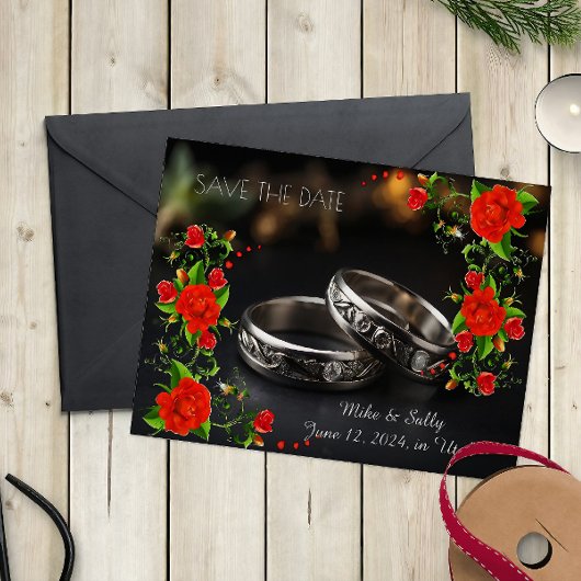 Boho rode decoratieve bloemen bruiloft save the date