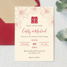 Boho rode en beige bloemrijke Chinese bruiloft